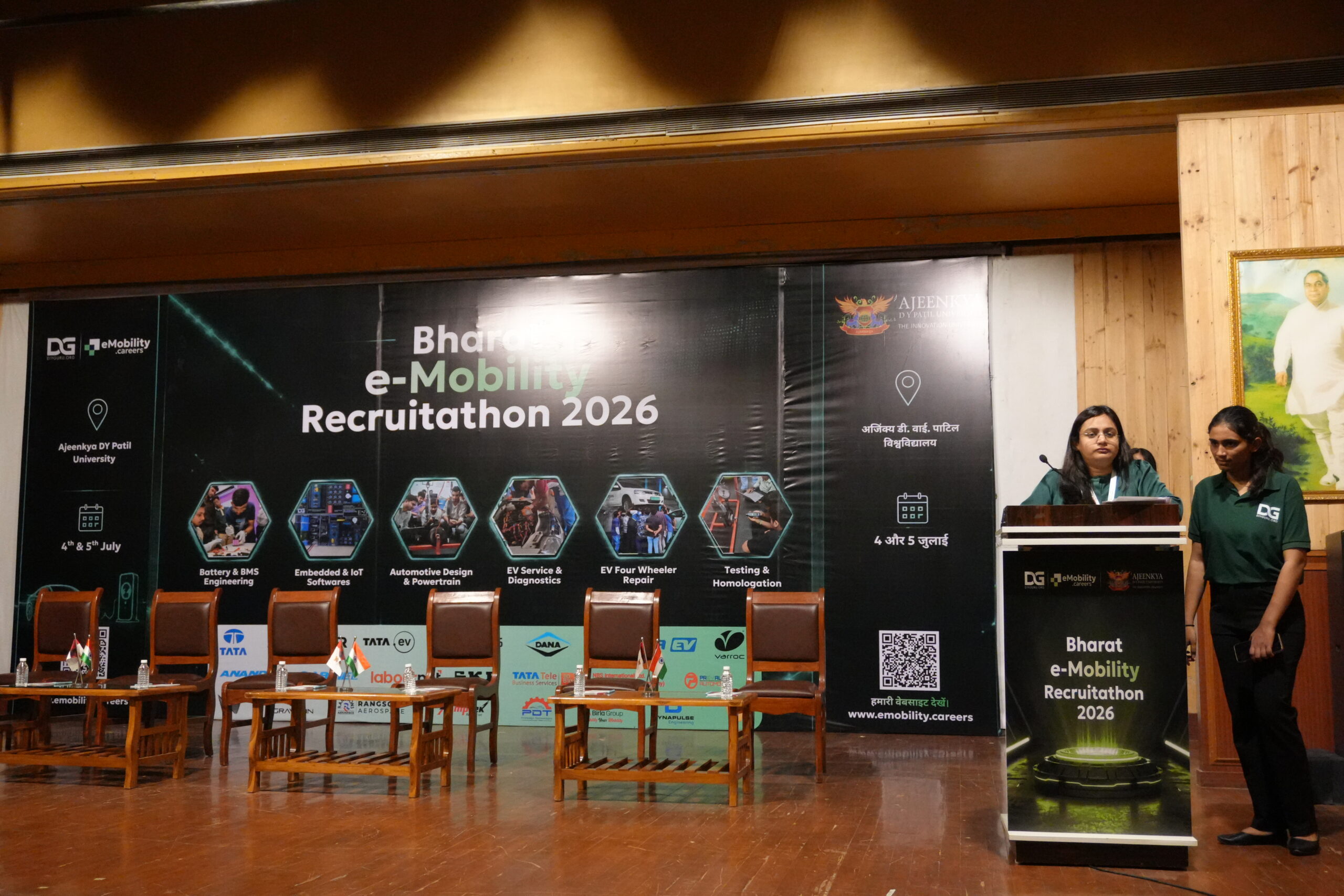 On stage at the Bharat eMobility Recruitathon 2026